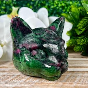 UNIQUE Ruby Zoisite Third Eye Cat Head Carving